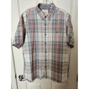Original Weatherproof Vintage Men's Blue Red 100% Cotton SS Button-Up Shirt, XL